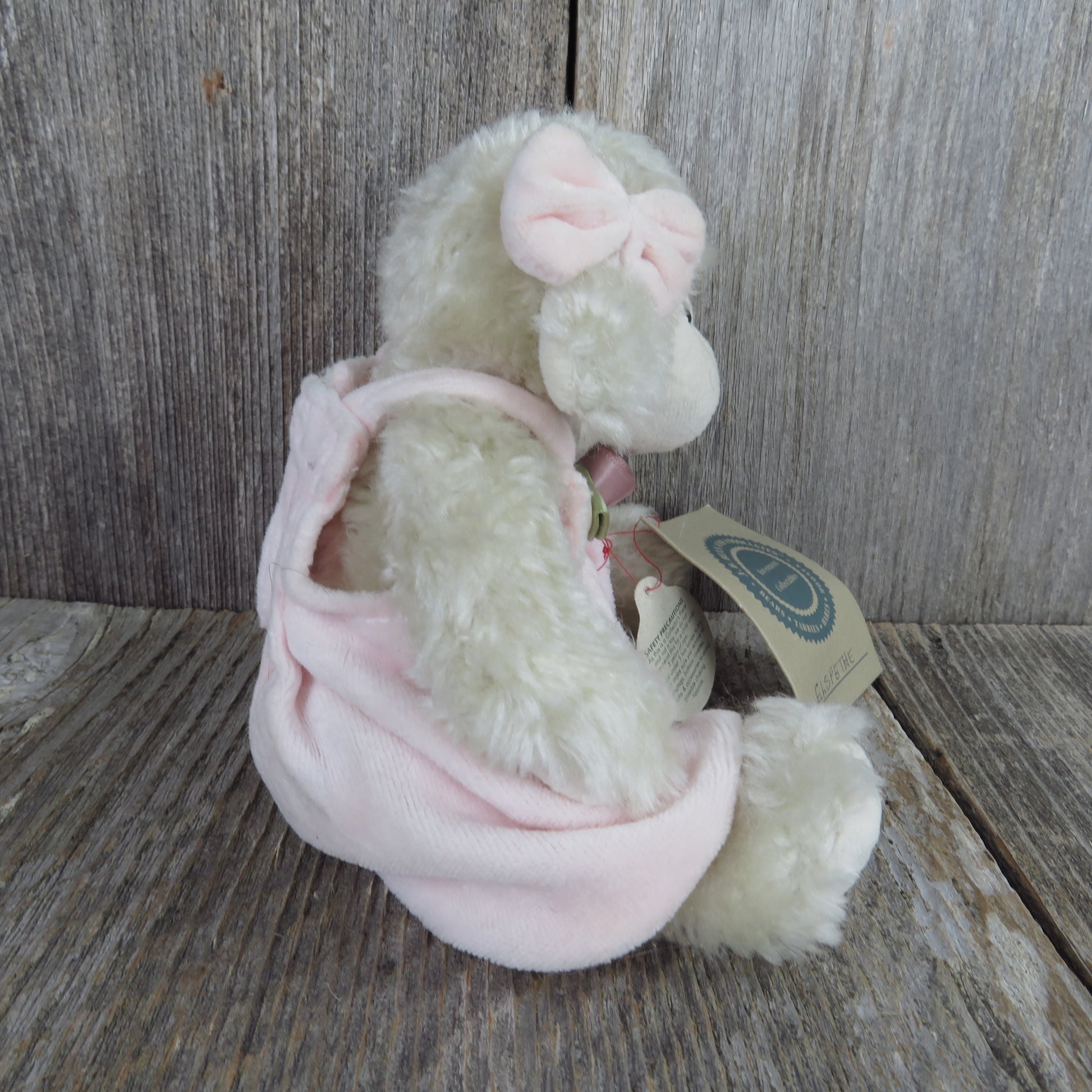 Vintage Lamb Sheep Plush Boyds Pink White Elspethe Jointed Bib Overalls 1996 - At Grandma's Table