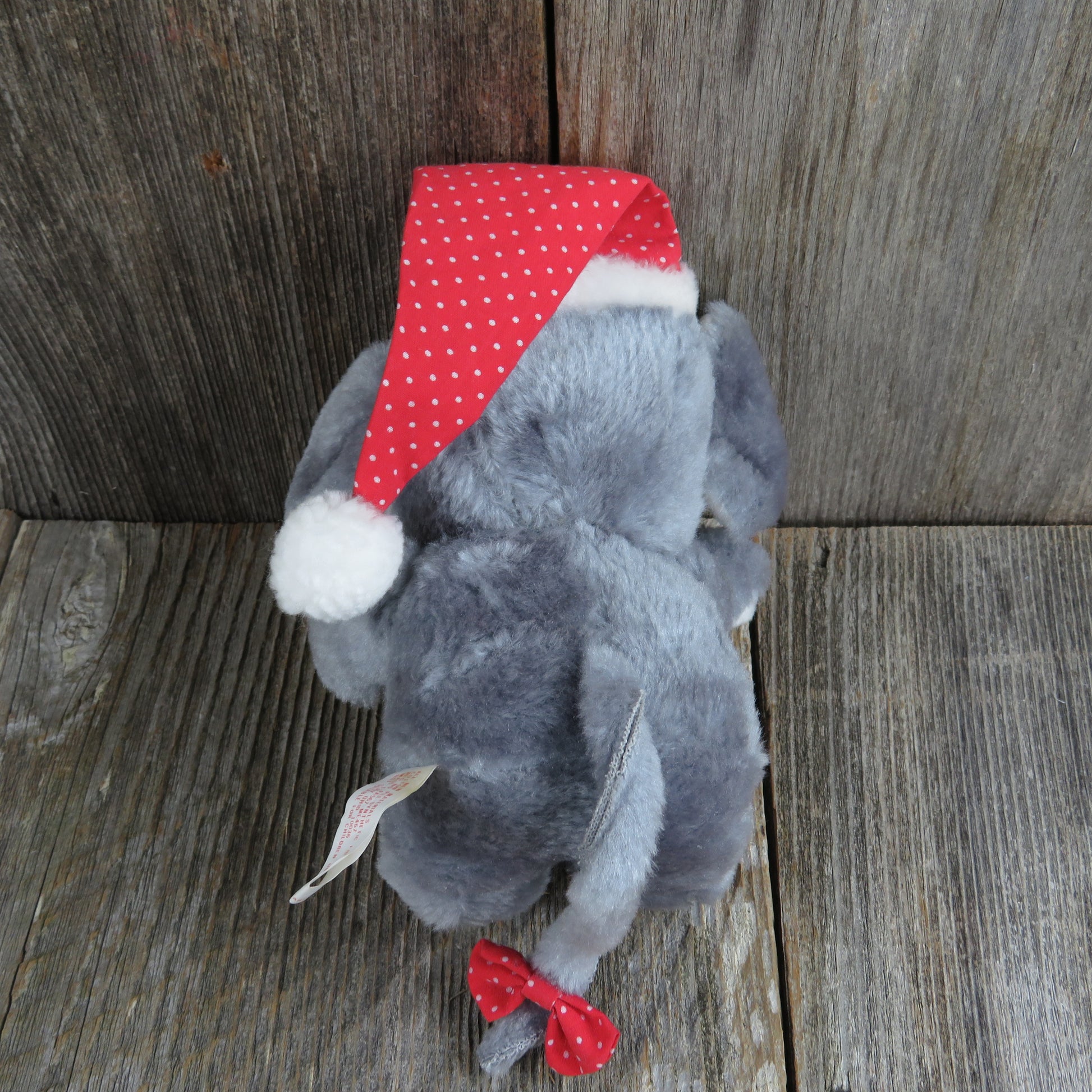 Vintage Mouse Plush Giftco Christmas Grey Red Bow Tie Stuffed Animal Holiday Santa Hat Gray 1990 Polka Dot - At Grandma's Table