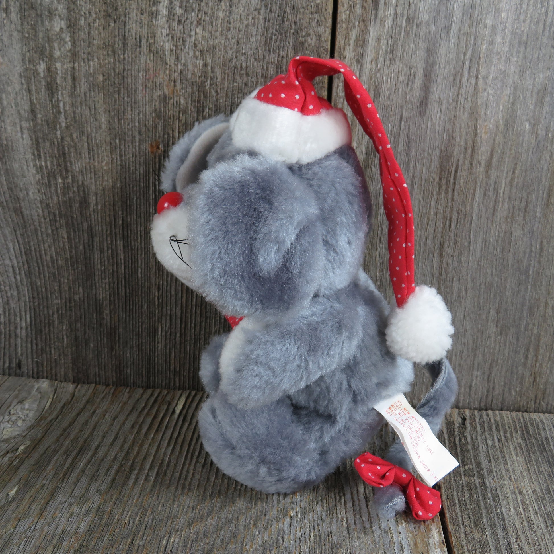 Vintage Mouse Plush Giftco Christmas Grey Red Bow Tie Stuffed Animal Holiday Santa Hat Gray 1990 Polka Dot - At Grandma's Table