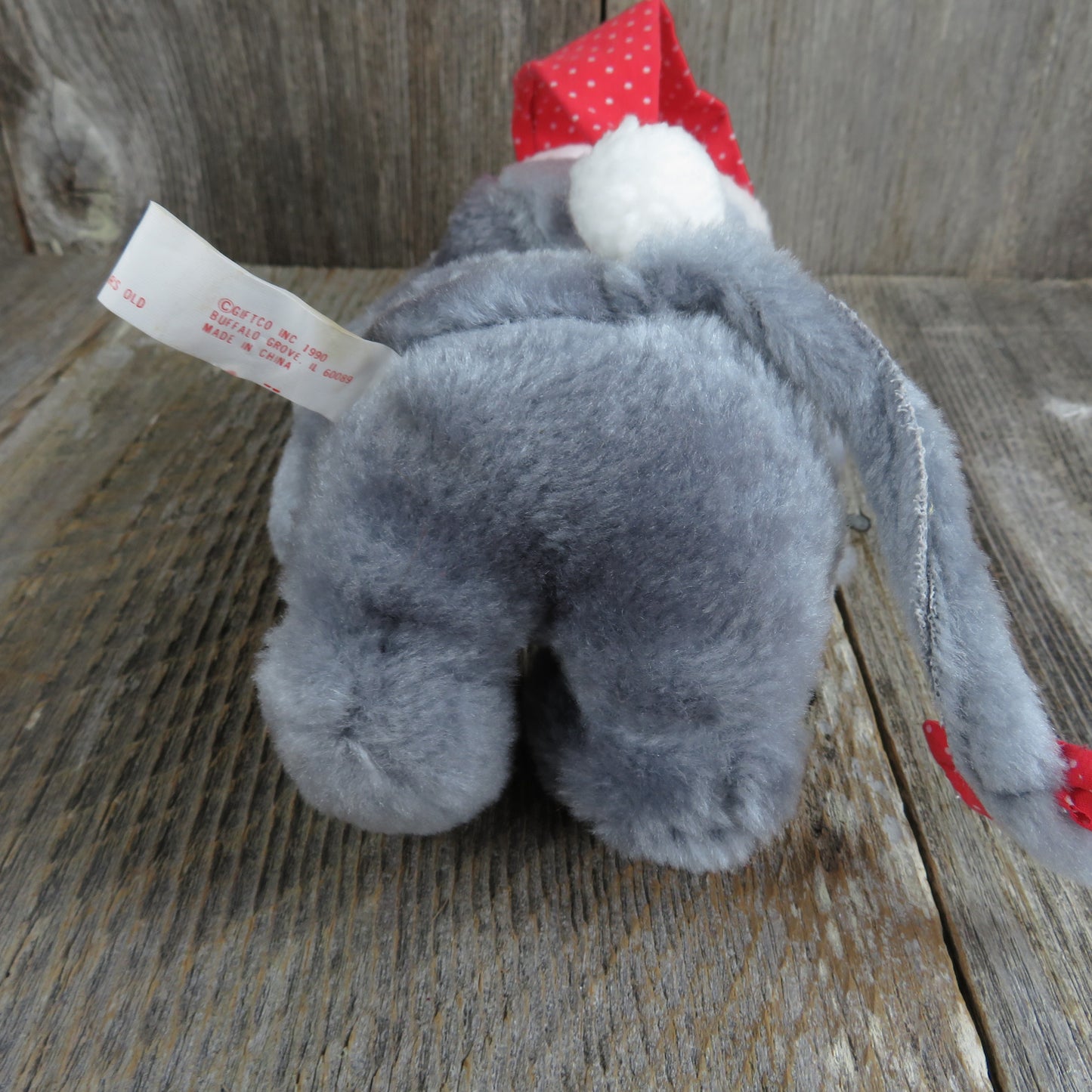 Vintage Mouse Plush Giftco Christmas Grey Red Bow Tie Stuffed Animal Holiday Santa Hat Gray 1990 Polka Dot - At Grandma's Table