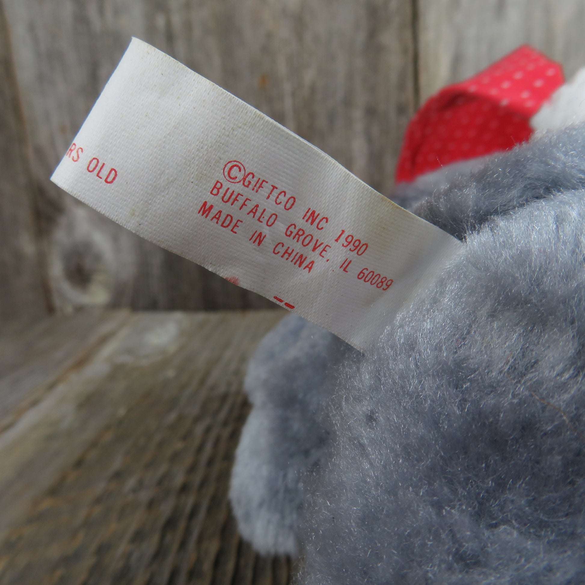 Vintage Mouse Plush Giftco Christmas Grey Red Bow Tie Stuffed Animal Holiday Santa Hat Gray 1990 Polka Dot - At Grandma's Table