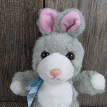 Load image into Gallery viewer, Vintage Bunny Plush Rabbit Grey Short Ears Pink Flocked Nose Blue Ribbon White Belly Joshua Morris Gray Stuffed Animal Easter Mini 1996 - At Grandma&#39;s Table