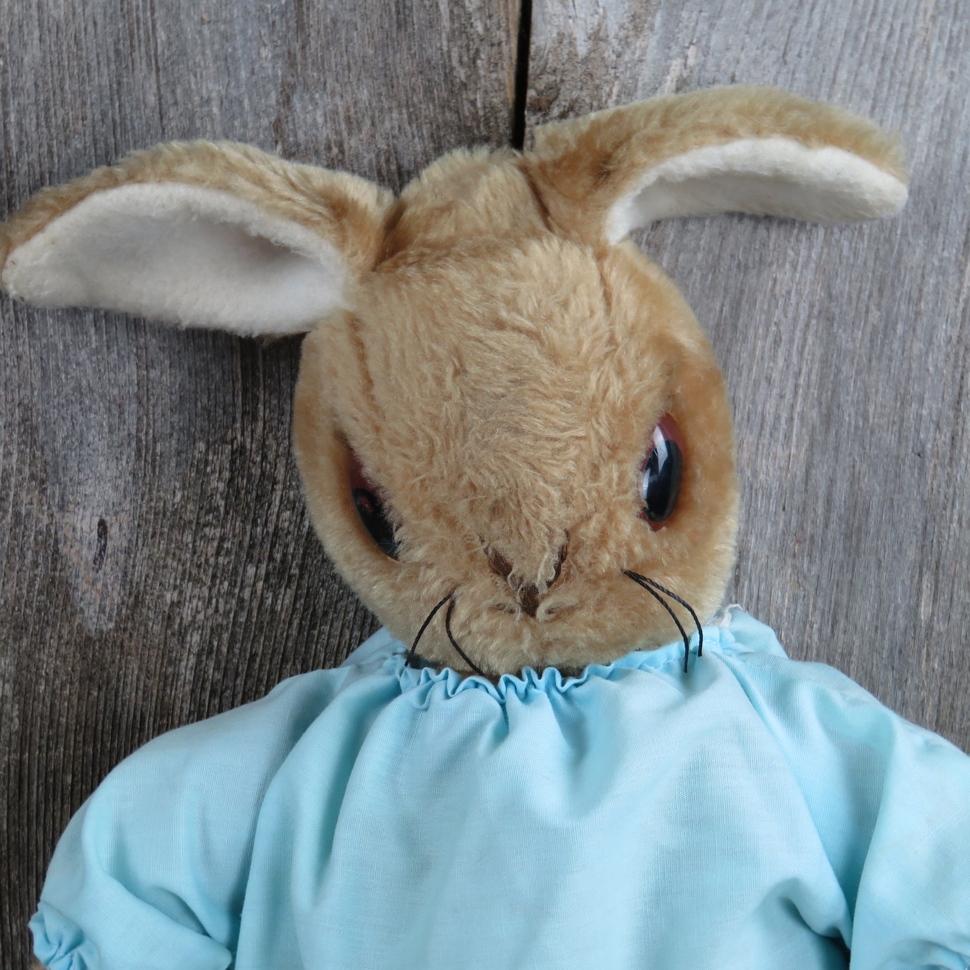 Vintage Bunny Plush Eden Rabbit Peter Standing Blue Dress Night Shirt Easter Stuffed Animal USA - At Grandma's Table
