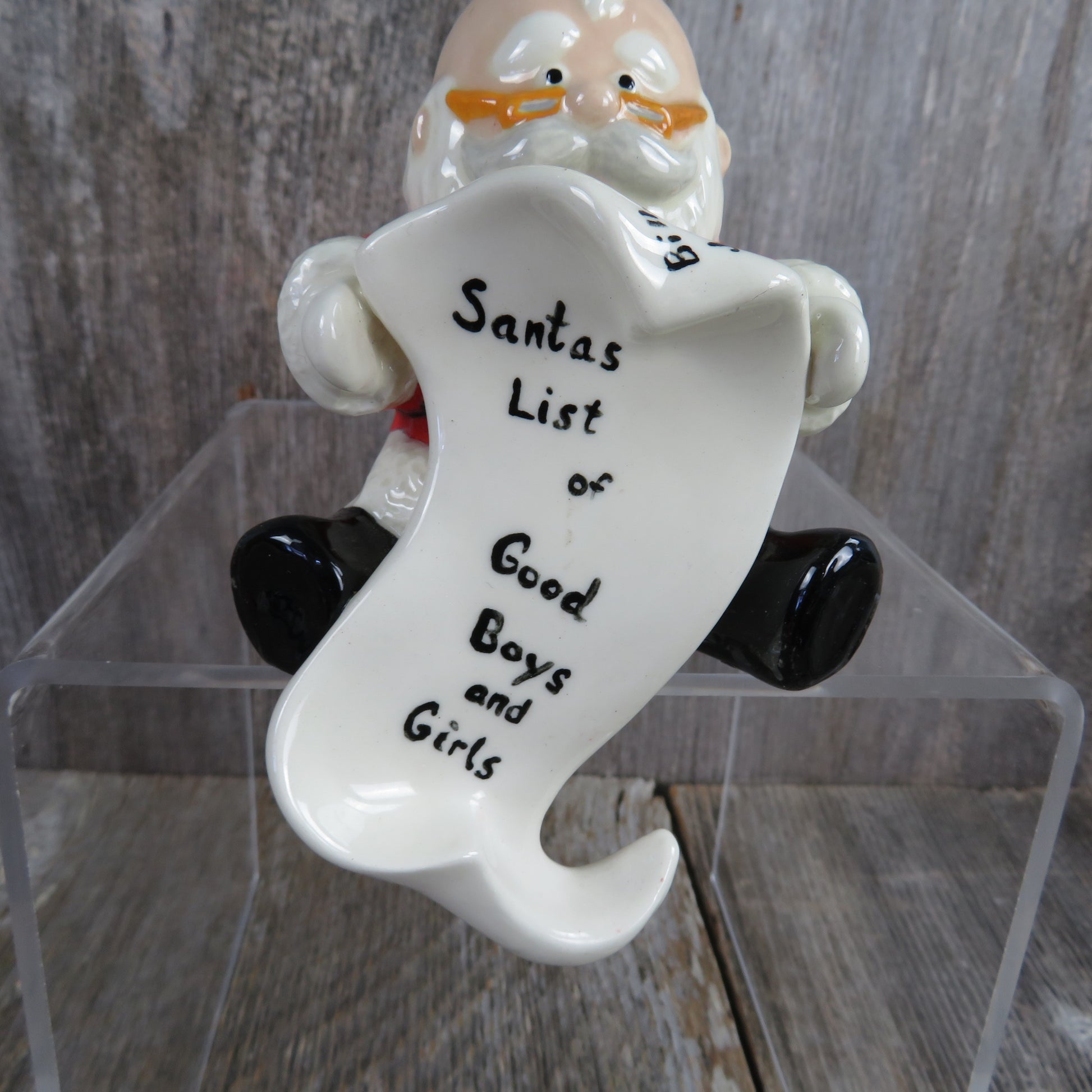 Vintage Santa Claus Stocking Holder Ceramic Christmas Checking His List Hanger Hook Handmade - At Grandma's Table