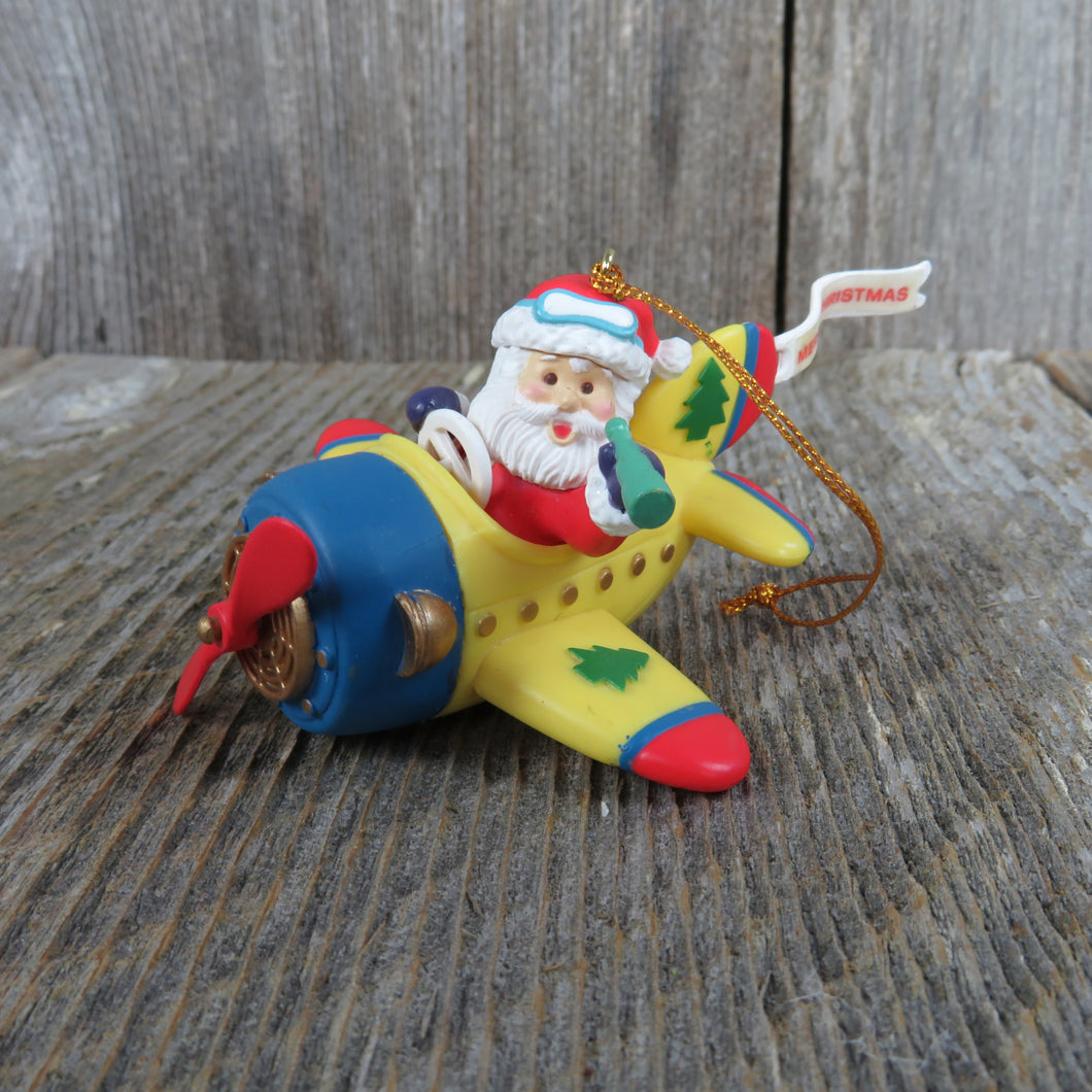 Vintage Santa Airplane Ornament Yellow Merry Christmas Hallmark 1994 Keepsake - At Grandma's Table