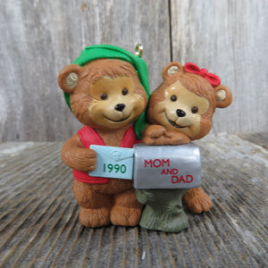 Vintage Teddy Bear Mom and Dad Ornament Christmas Hallmark Mailbox 1990 Dated - At Grandma's Table