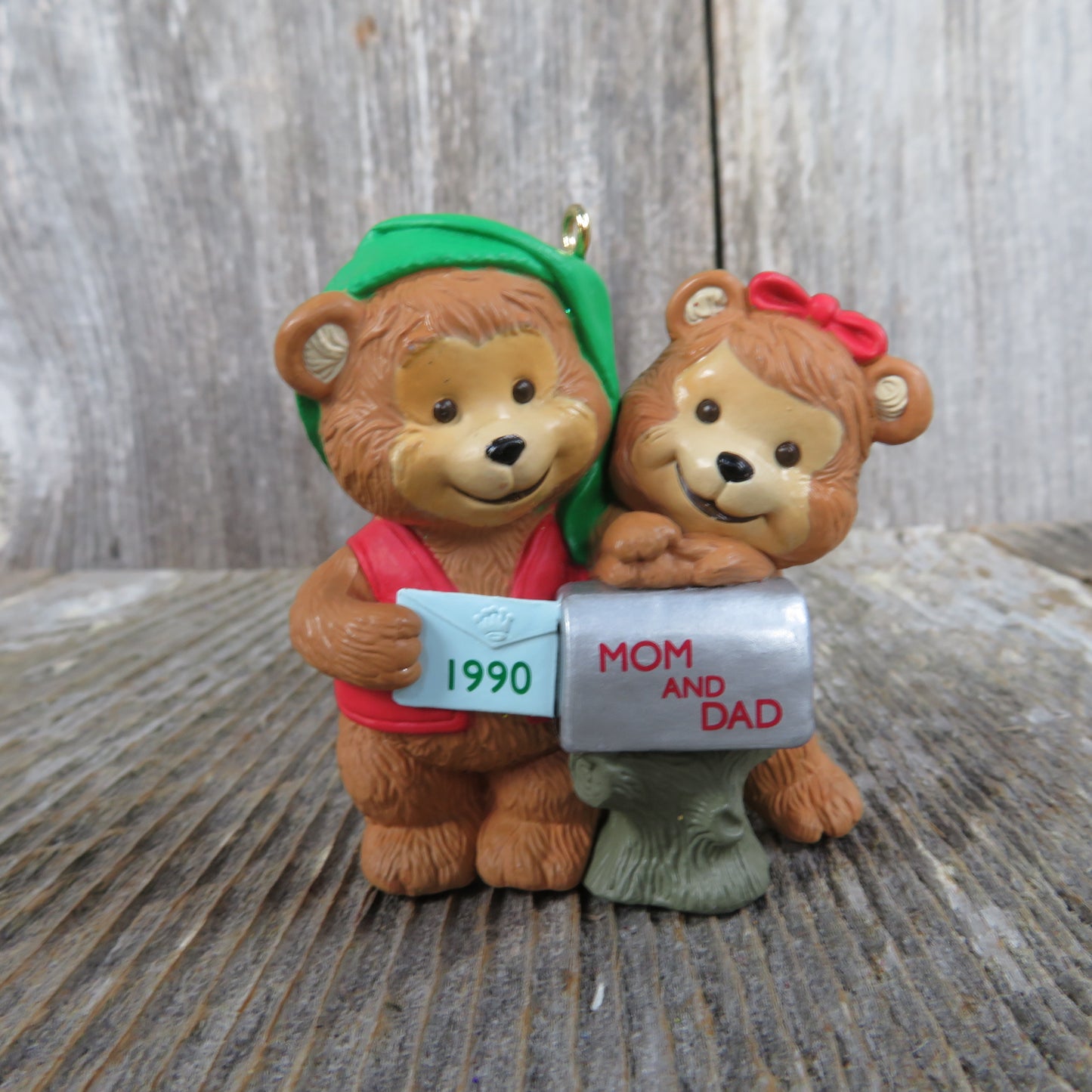 Vintage Teddy Bear Mom and Dad Ornament Christmas Hallmark Mailbox 1990 Dated - At Grandma's Table