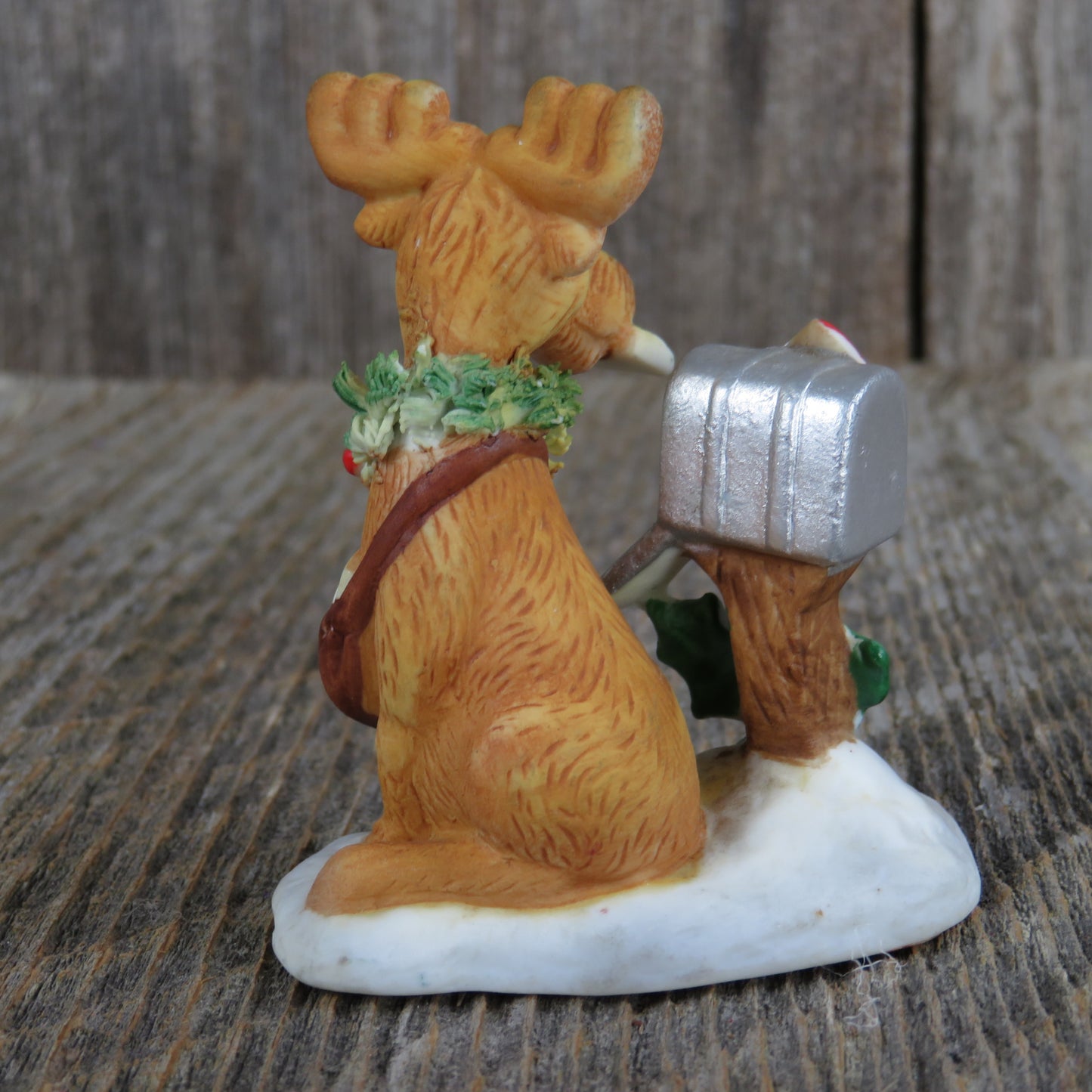 Vintage Moose at Mailbox Christmas Village Figurine Suzy Zoo Enesco 1977 Mailman Mail Person Figure - At Grandma's Table