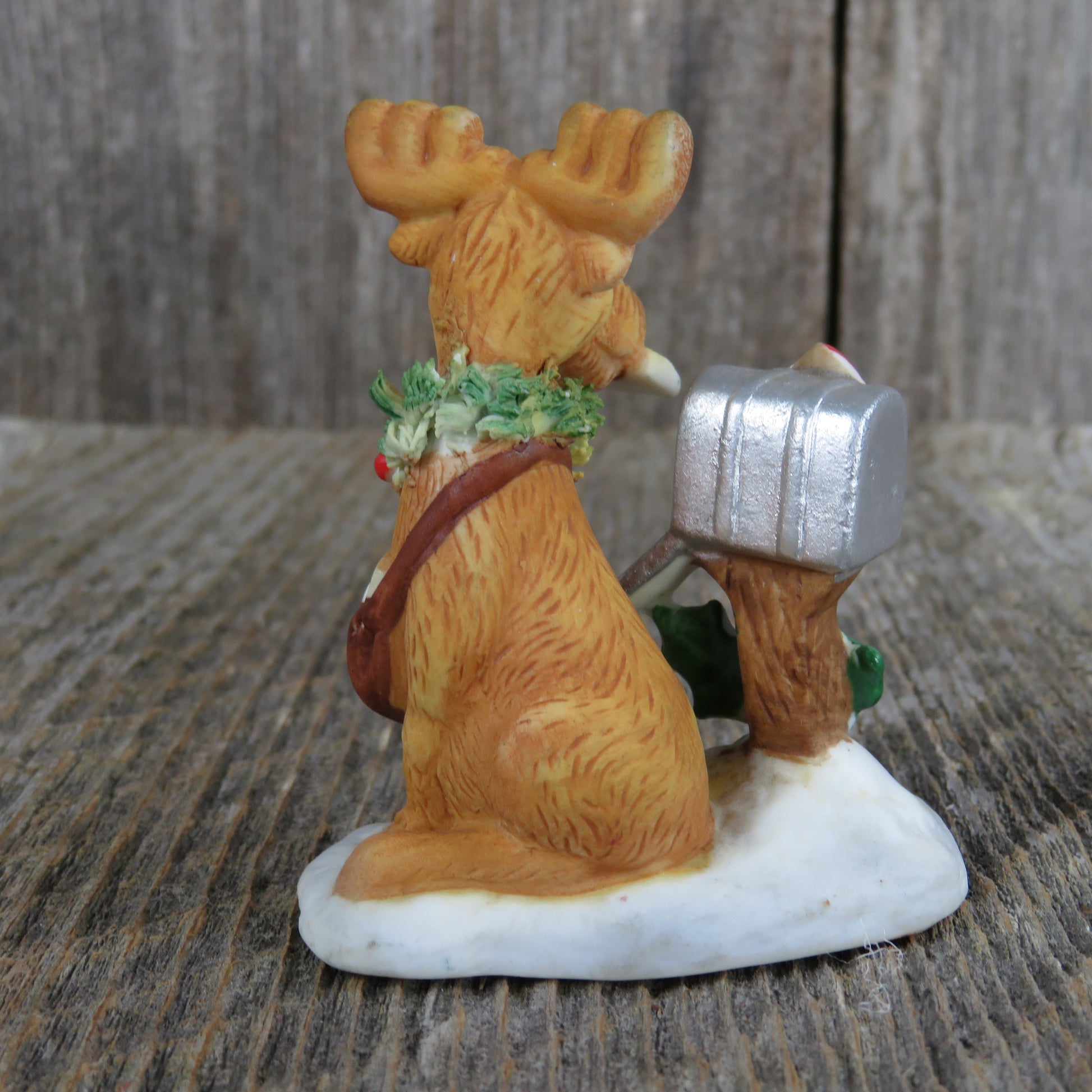 Vintage Moose at Mailbox Christmas Village Figurine Suzy Zoo Enesco 1977 Mailman Mail Person Figure - At Grandma's Table