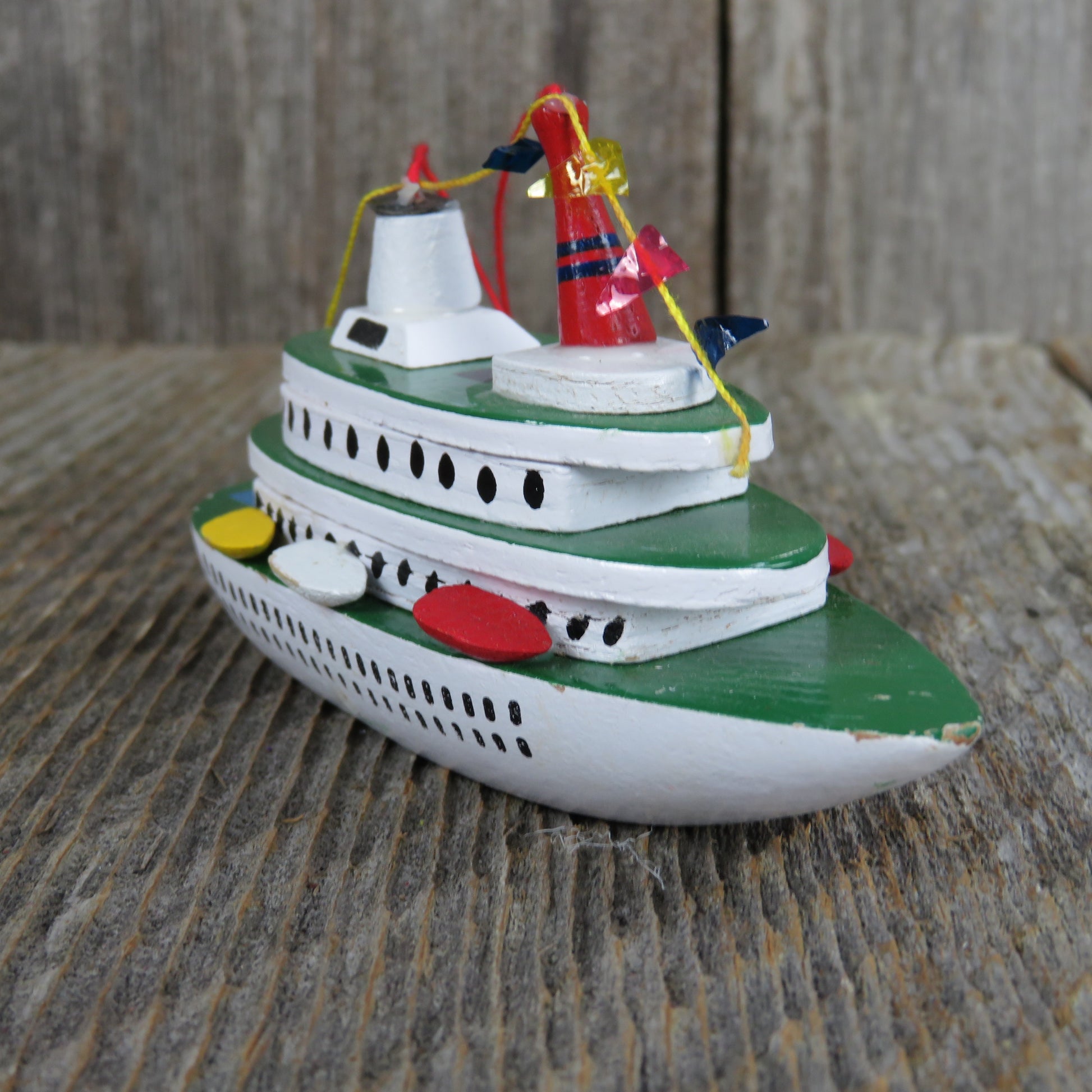 Vintage Cruise Ship Yacht Wood Ornament Wooden Boat Midwest Importers Christmas Cannon Falls Taiwan - At Grandma's Table