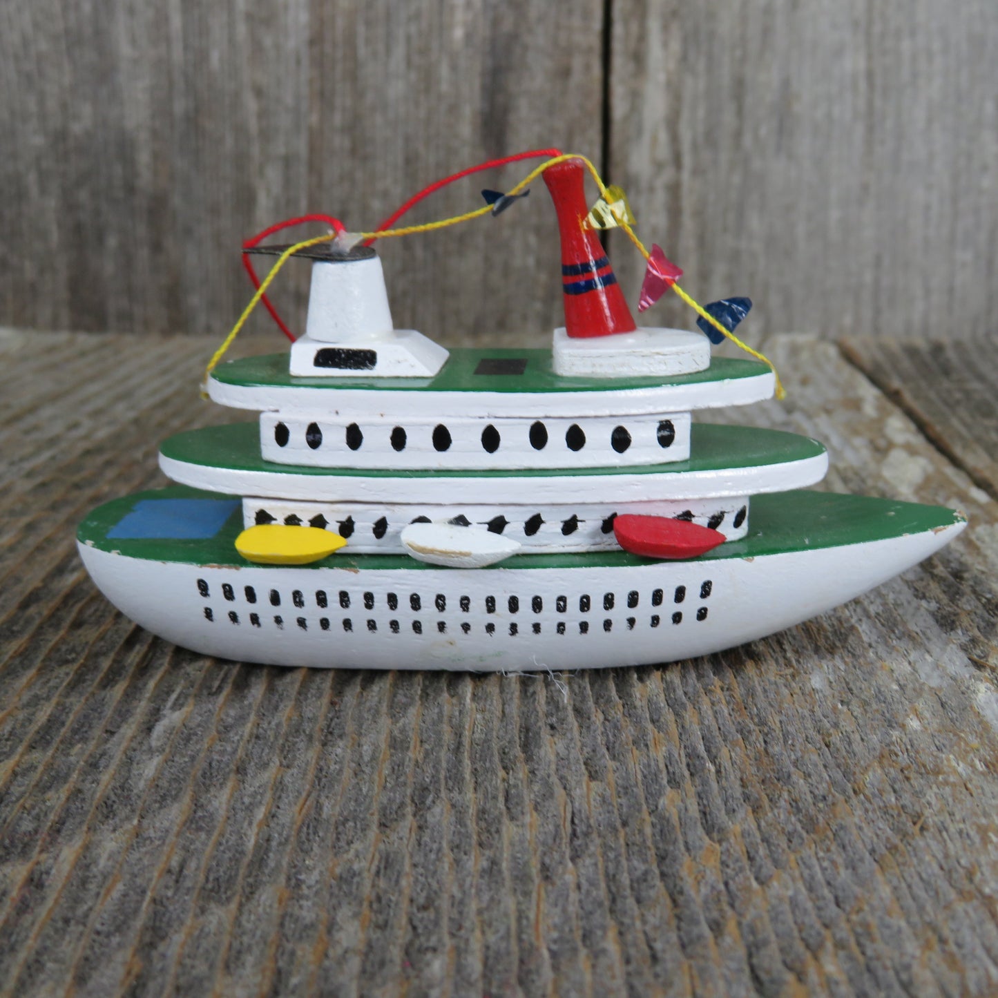Vintage Cruise Ship Yacht Wood Ornament Wooden Boat Midwest Importers Christmas Cannon Falls Taiwan - At Grandma's Table