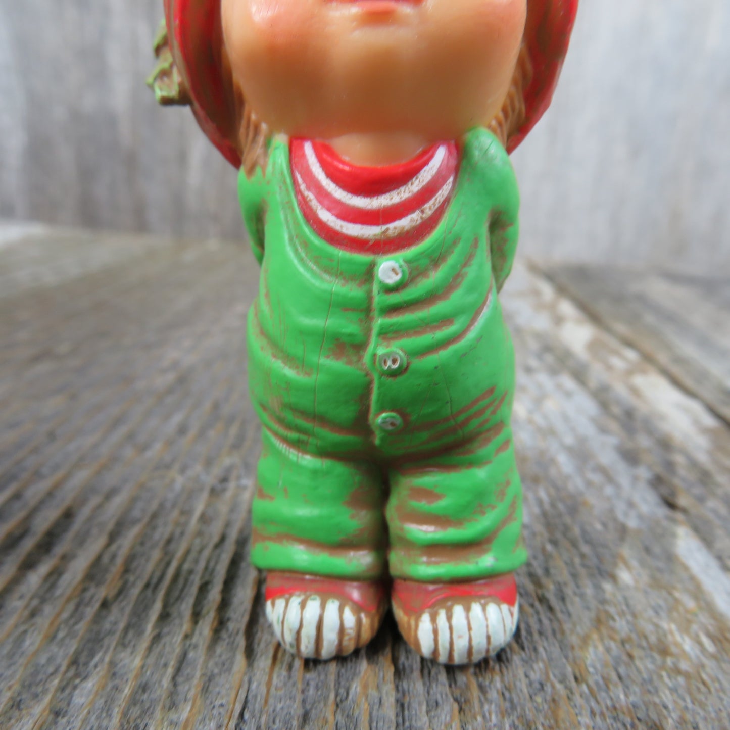 Vintage Elf Child with Present Ornament Hallmark Keepsake Christmas 1984 Red Hat - At Grandma's Table