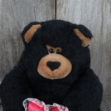 Load image into Gallery viewer, Vintage Black Teddy Bear Plush I Love You Red Heart Sad Sleepy Stuffed Animal Chrisha Playful Plush Korea 1988 Brown Nose Ears Paws - At Grandma&#39;s Table