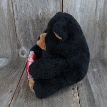 Load image into Gallery viewer, Vintage Black Teddy Bear Plush I Love You Red Heart Sad Sleepy Stuffed Animal Chrisha Playful Plush Korea 1988 Brown Nose Ears Paws - At Grandma&#39;s Table