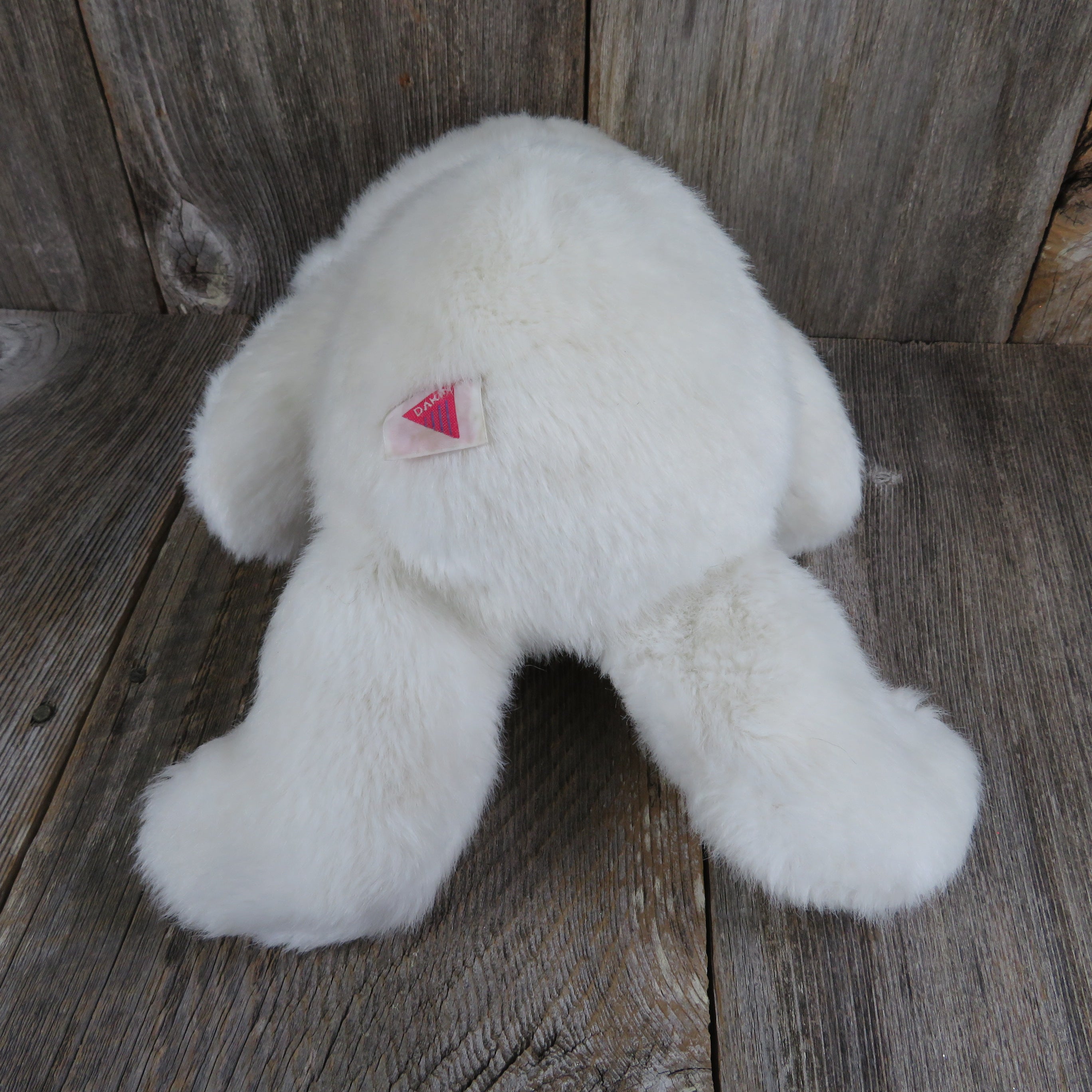 Vintage White Teddy Bear with Pink Heart Dakin 1990 Ribbon Bow Grey Fl ...