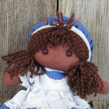 Load image into Gallery viewer, Vintage African American Rag Doll Kamar Dianna Yarn Hair Blue Dress Bloomers Black Soft Fabric Taiwan - At Grandma&#39;s Table