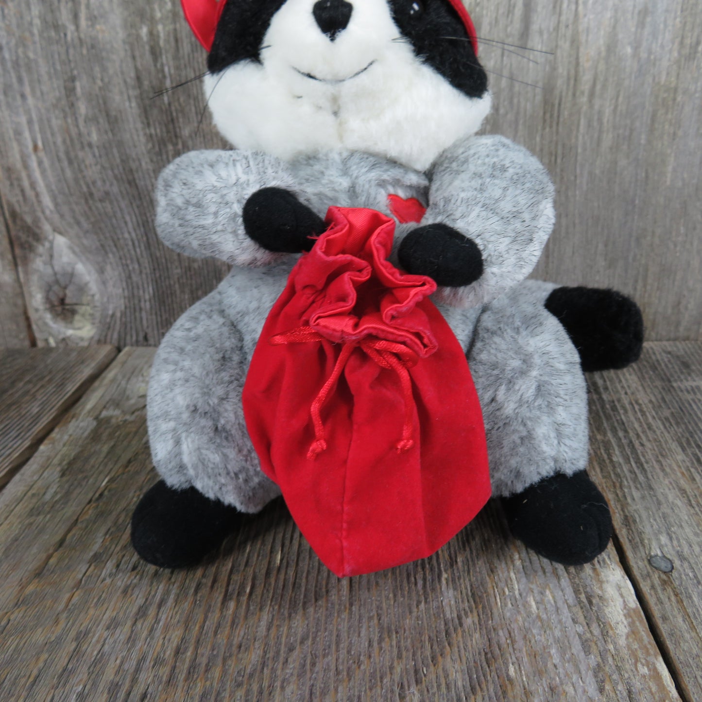 Raccoon in Red Mask Plush Love Bandit Hallmark Bag Valentines Stuffed Animal Gray - At Grandma's Table