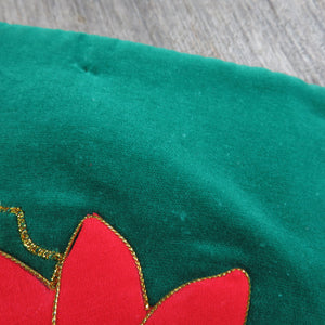Vintage Poinsettia Christmas Stocking Red Velveteen Gold Cord Applique Flowers Holiday Home Decor - At Grandma's Table
