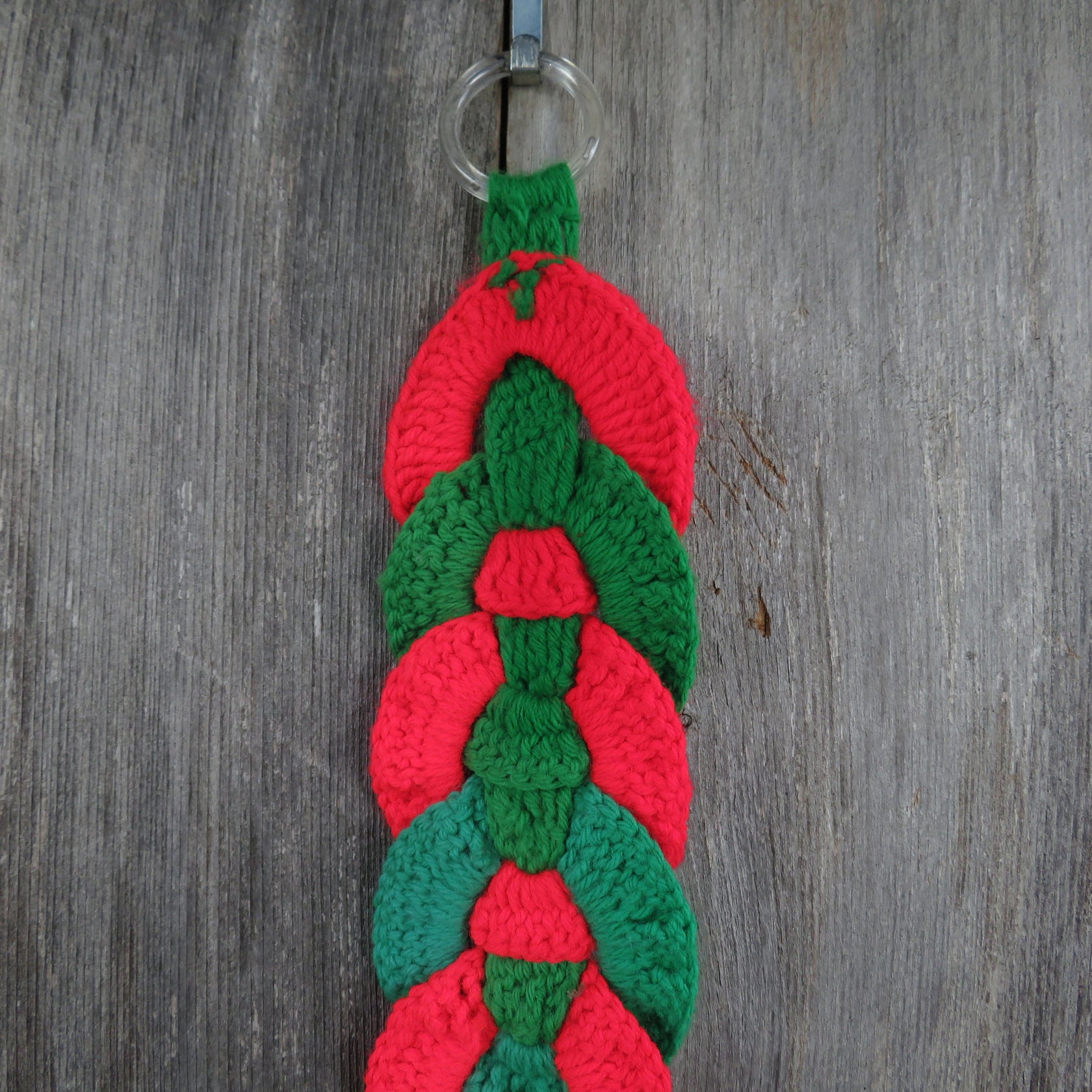 Vintage Crochet Christmas Door Hanger Wreath Bell Handmade Red Green W ...