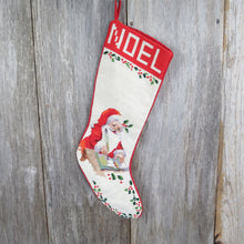 Load image into Gallery viewer, Wool Noel Santa Stocking Embroidered Christmas Making His List Woven Red Holiday Decor - At Grandma&#39;s Table