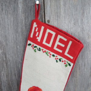 Wool Noel Santa Stocking Embroidered Christmas Making His List Woven Red Holiday Decor - At Grandma's Table