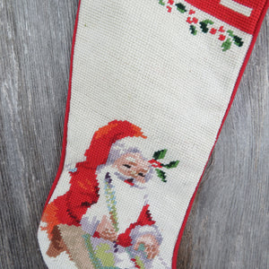 Wool Noel Santa Stocking Embroidered Christmas Making His List Woven Red Holiday Decor - At Grandma's Table
