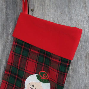 Vintage Plaid Christmas Stocking Fabric Mrs Claus Applique Red Green Black - At Grandma's Table