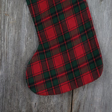 Load image into Gallery viewer, Vintage Plaid Christmas Stocking Fabric Mrs Claus Applique Red Green Black - At Grandma&#39;s Table