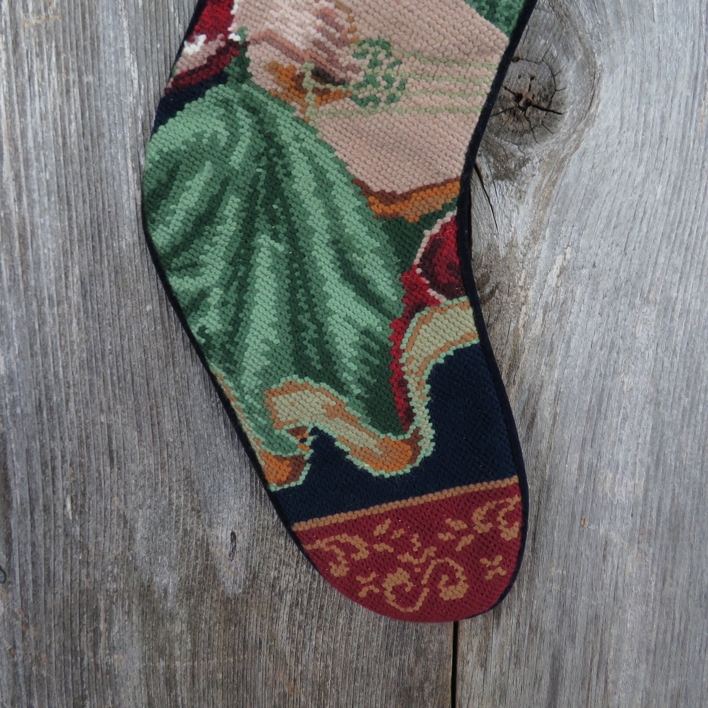 Wool Angle with Lute Stocking Christmas Embroidered Woven Blue Green Musical Guitar - At Grandma's Table