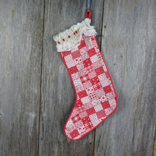 Load image into Gallery viewer, Vintage Patchwork Stocking Christmas Fabric Lace Handmade Red White Floral - At Grandma&#39;s Table