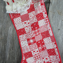 Load image into Gallery viewer, Vintage Patchwork Stocking Christmas Fabric Lace Handmade Red White Floral - At Grandma&#39;s Table