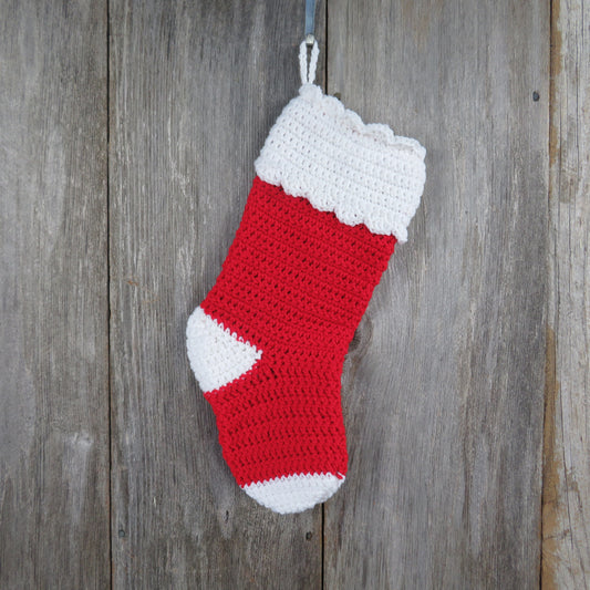 Red White Christmas Stocking Crochet Santa Style Handmade Traditional Stocking - At Grandma's Table