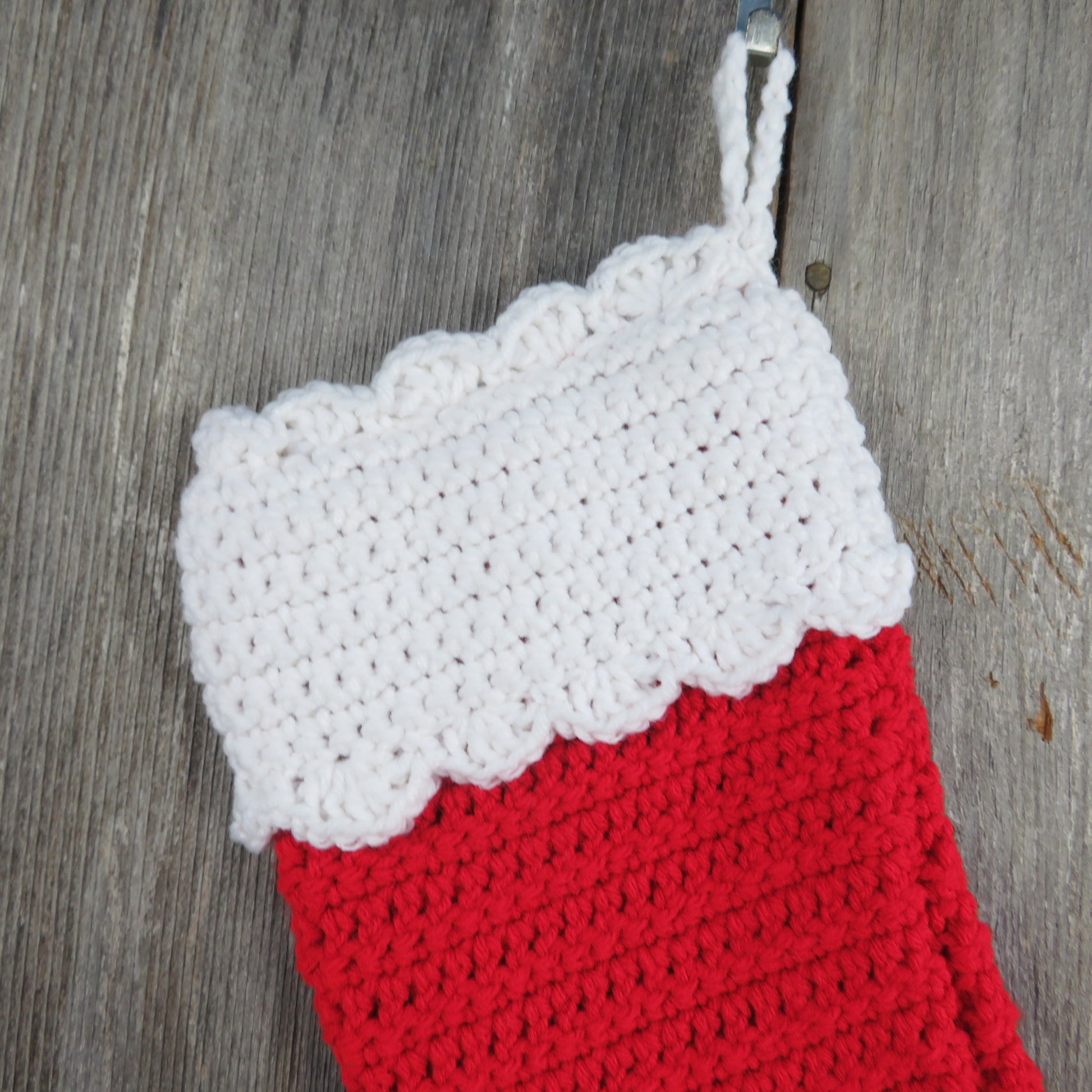 Red White Christmas Stocking Crochet Santa Style Handmade Traditional Stocking - At Grandma's Table