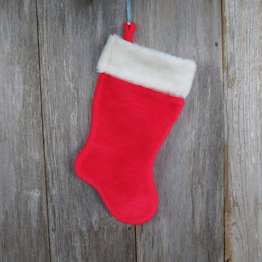 Vintage Plush Fuzzy Christmas Stocking Red White Fur Type Cuff Santa Suit Style Furry Fleece - At Grandma's Table