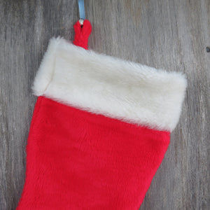Vintage Plush Fuzzy Christmas Stocking Red White Fur Type Cuff Santa Suit Style Furry Fleece - At Grandma's Table