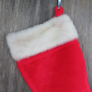 Vintage Plush Fuzzy Christmas Stocking Red White Fur Type Cuff Santa Suit Style Furry Fleece - At Grandma's Table