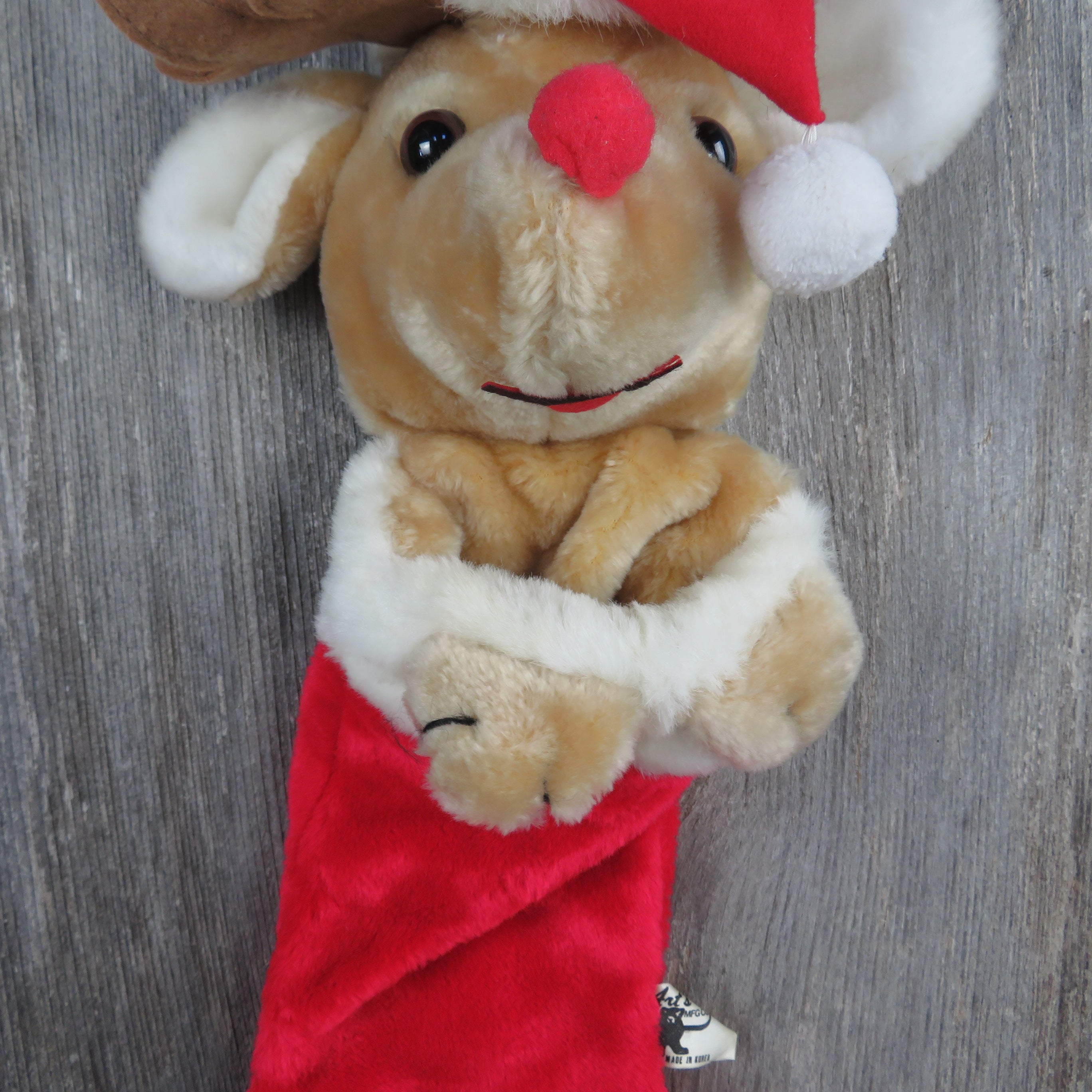 Vintage Reindeer Stocking Plush Red Nosed Deer Stuffed Animal Christma ...