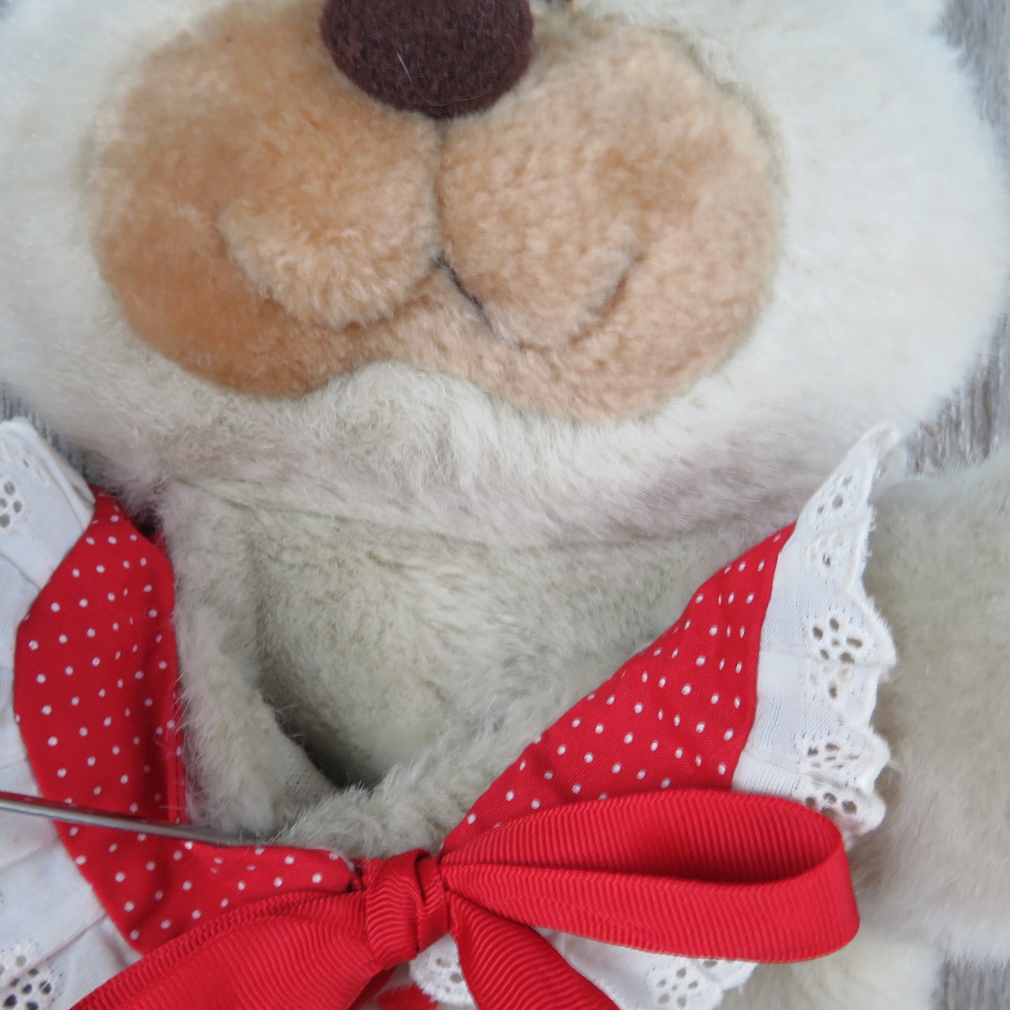 Vintage Teddy Bear Stocking Hallmark Baby Red Collar Lace Christmas Plush Stuffed Animal 1985 - At Grandma's Table