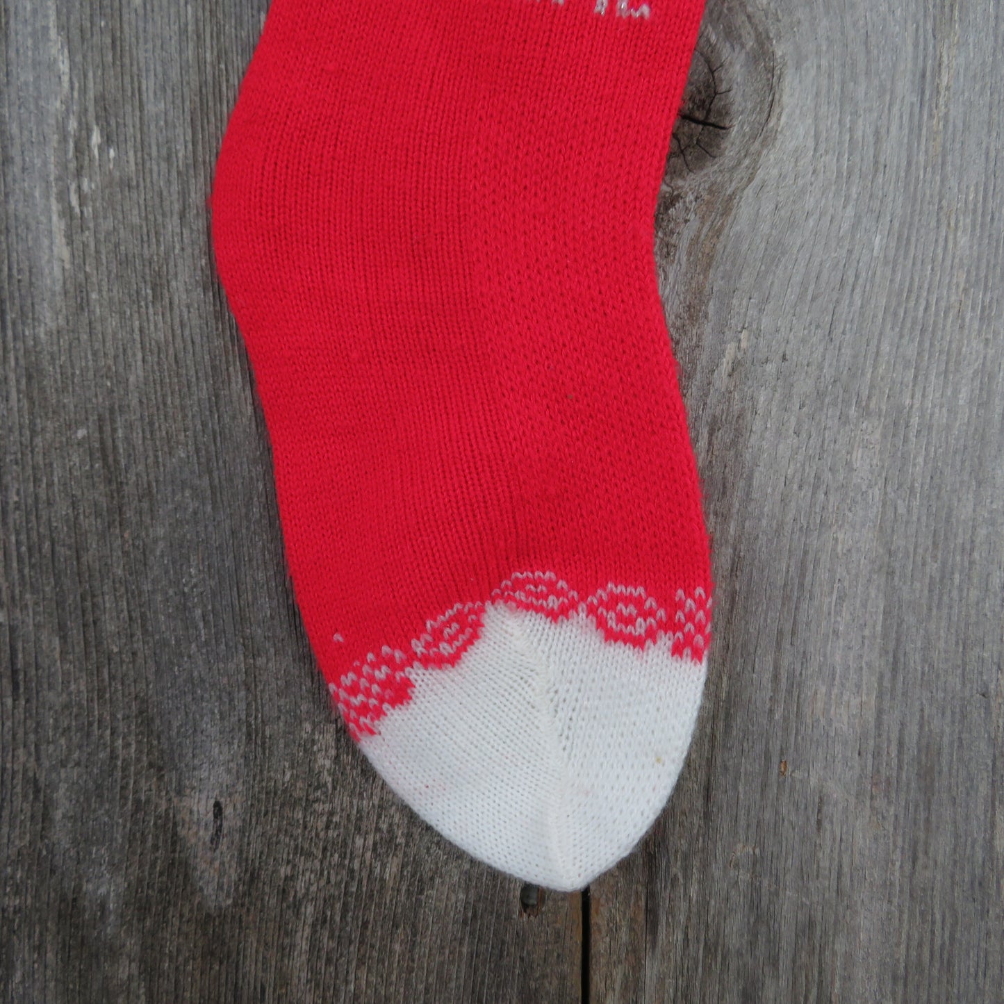 Vintage Welcome Home Stocking Knit Christmas Knitted House Red White 1980s - At Grandma's Table