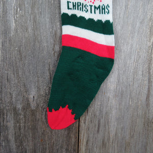 Vintage Knit Stocking Reindeer Hearts Stockings Christmas Deer Knitted  Red Green White Pom Pom - At Grandma's Table