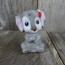 Load image into Gallery viewer, Vintage Elephant Bank Ceramic Bisque Taiwan Grey Flowers Figurine Girl Savings Lady Bug - At Grandma&#39;s Table