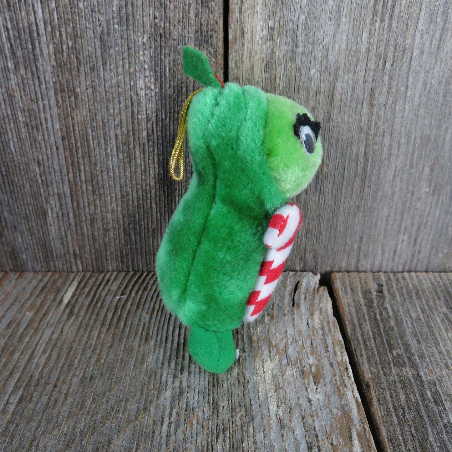 Vintage Peas Ornament Plush Christmas Yumkins Del Monte Fruit and Vegetables 1991 Green Candy Cane - At Grandma's Table