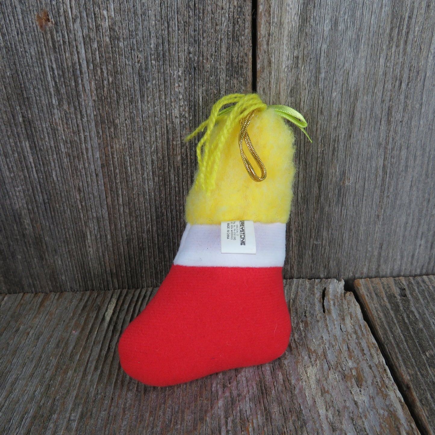 Vintage Banana In Stocking Ornament Plush Christmas Yumkins Del Monte Fruit and Vegetables 1991 Yellow - At Grandma's Table