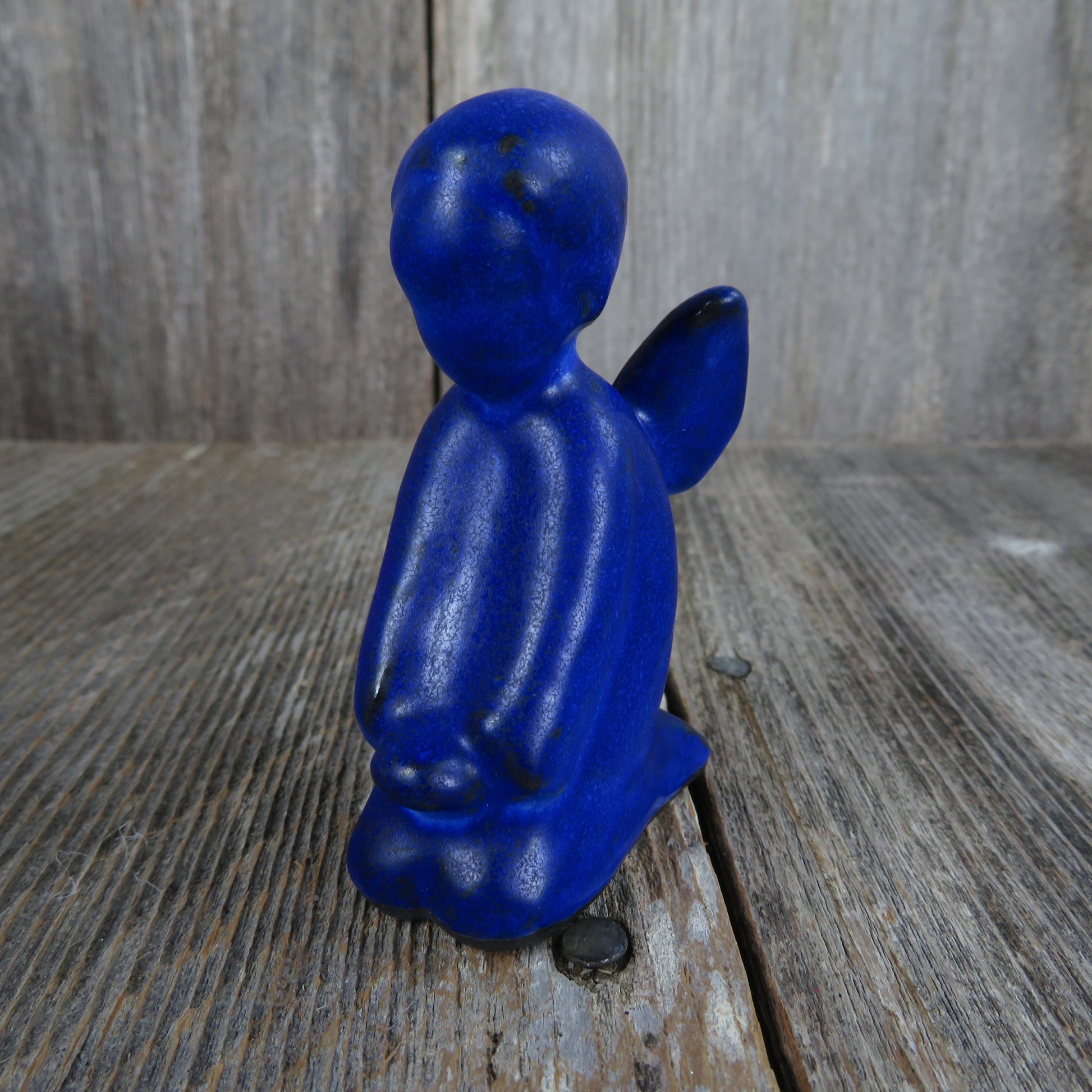 Vintage Kneeling Angel Figurine Gotek Colonia Tovar Praying Blue Glazed Venezuela Clay - At Grandma's Table