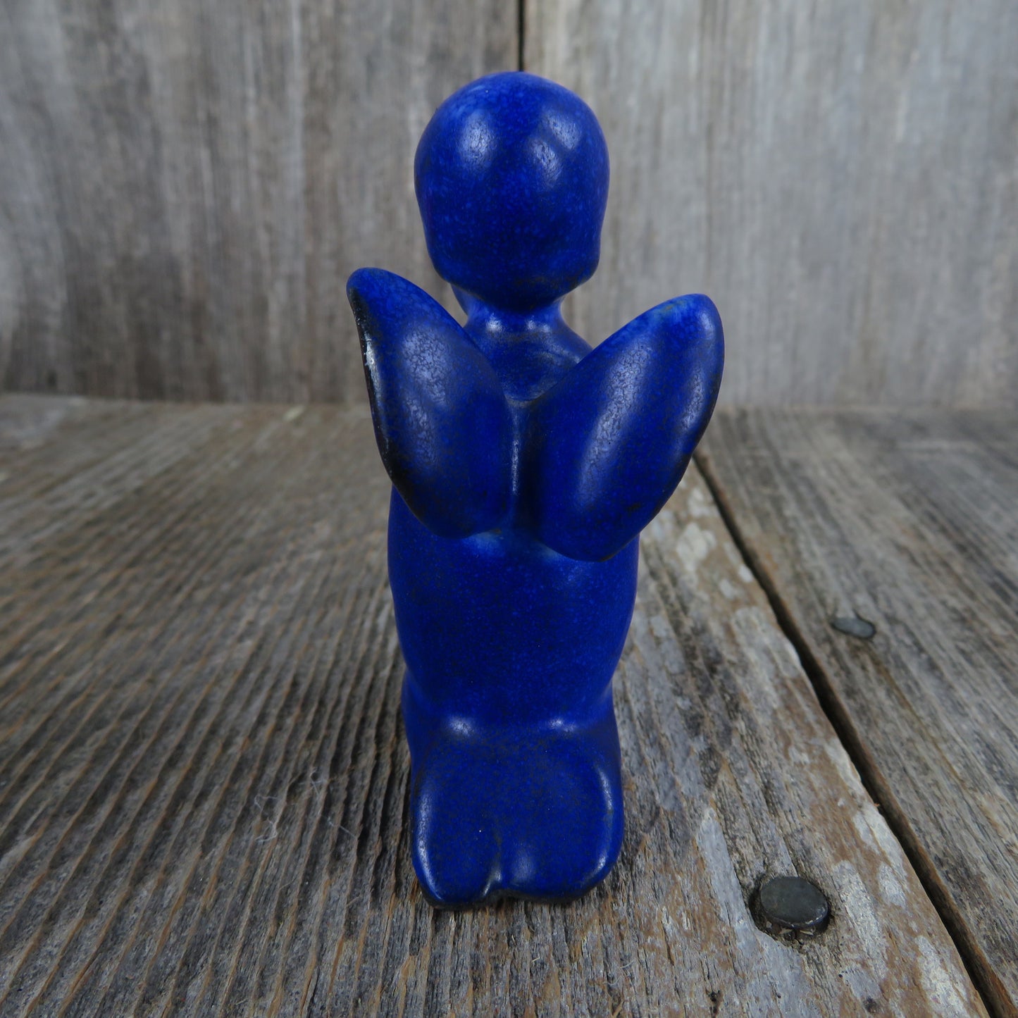 Vintage Kneeling Angel Figurine Gotek Colonia Tovar Praying Blue Glazed Venezuela Clay - At Grandma's Table