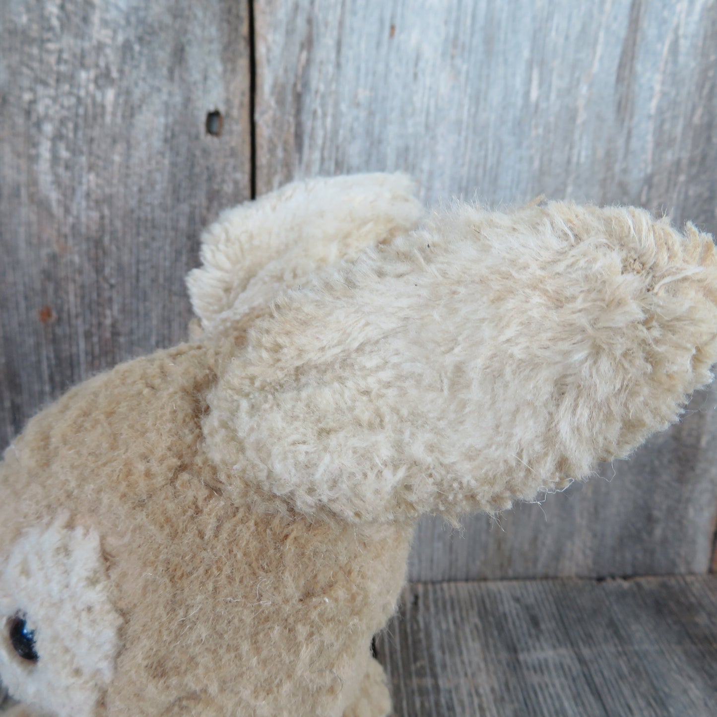 Vintage Bunny Rabbit Plush Easter Stuffed Animal Brown Beige Pink Nose Sitting Spring - At Grandma's Table