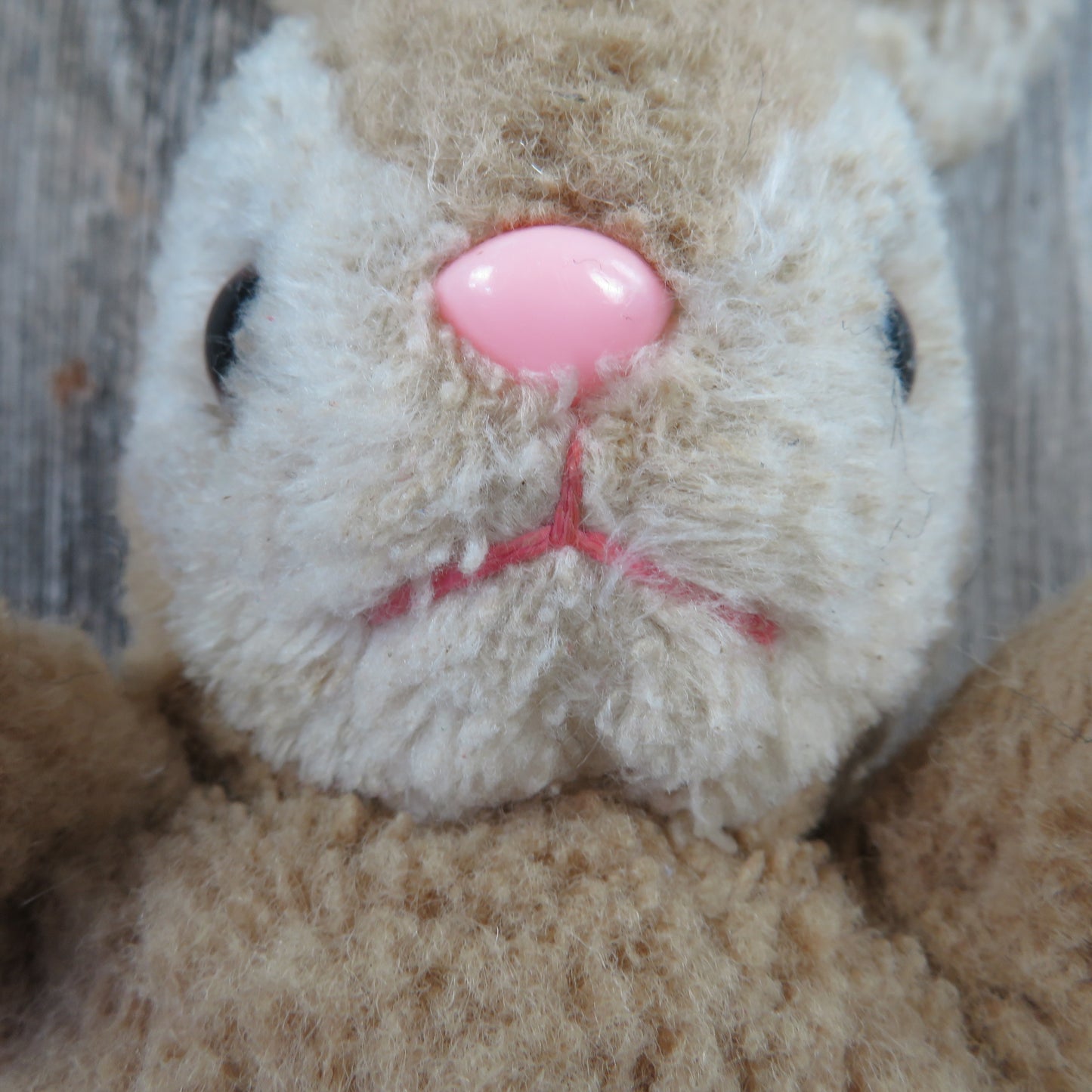 Vintage Bunny Rabbit Plush Easter Stuffed Animal Brown Beige Pink Nose Sitting Spring - At Grandma's Table