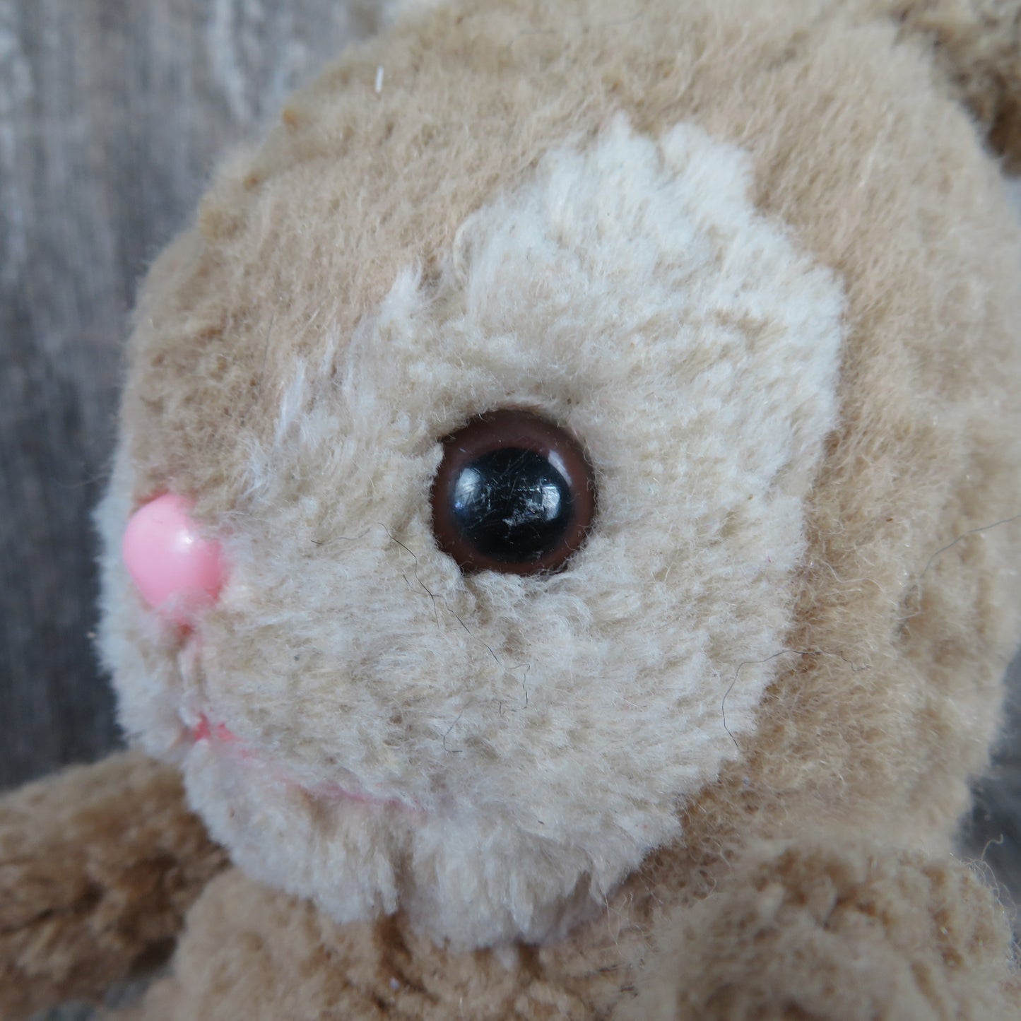Vintage Bunny Rabbit Plush Easter Stuffed Animal Brown Beige Pink Nose Sitting Spring - At Grandma's Table