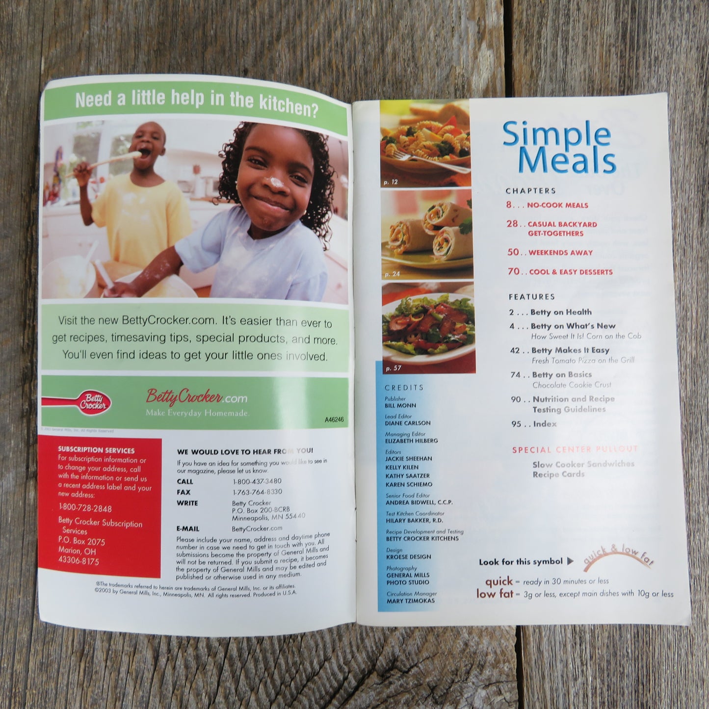 Simple Meals Betty Crocker Cookbook Pamphlet Grocery Store Booklet July 2003 #198