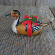 Load image into Gallery viewer, Vintage Duck Ornament Fulvous Whistling Red Bow Bird Christmas Yellow Decoy Hong Kong - At Grandma&#39;s Table